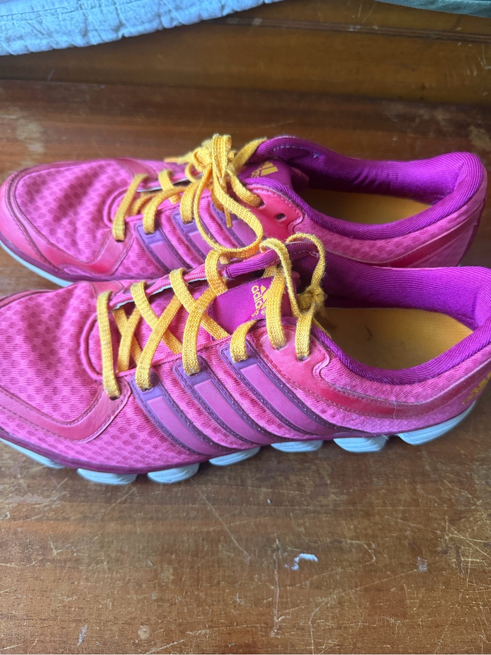 adidas Women's Pink Athletic Sneakers with Yellow Laces